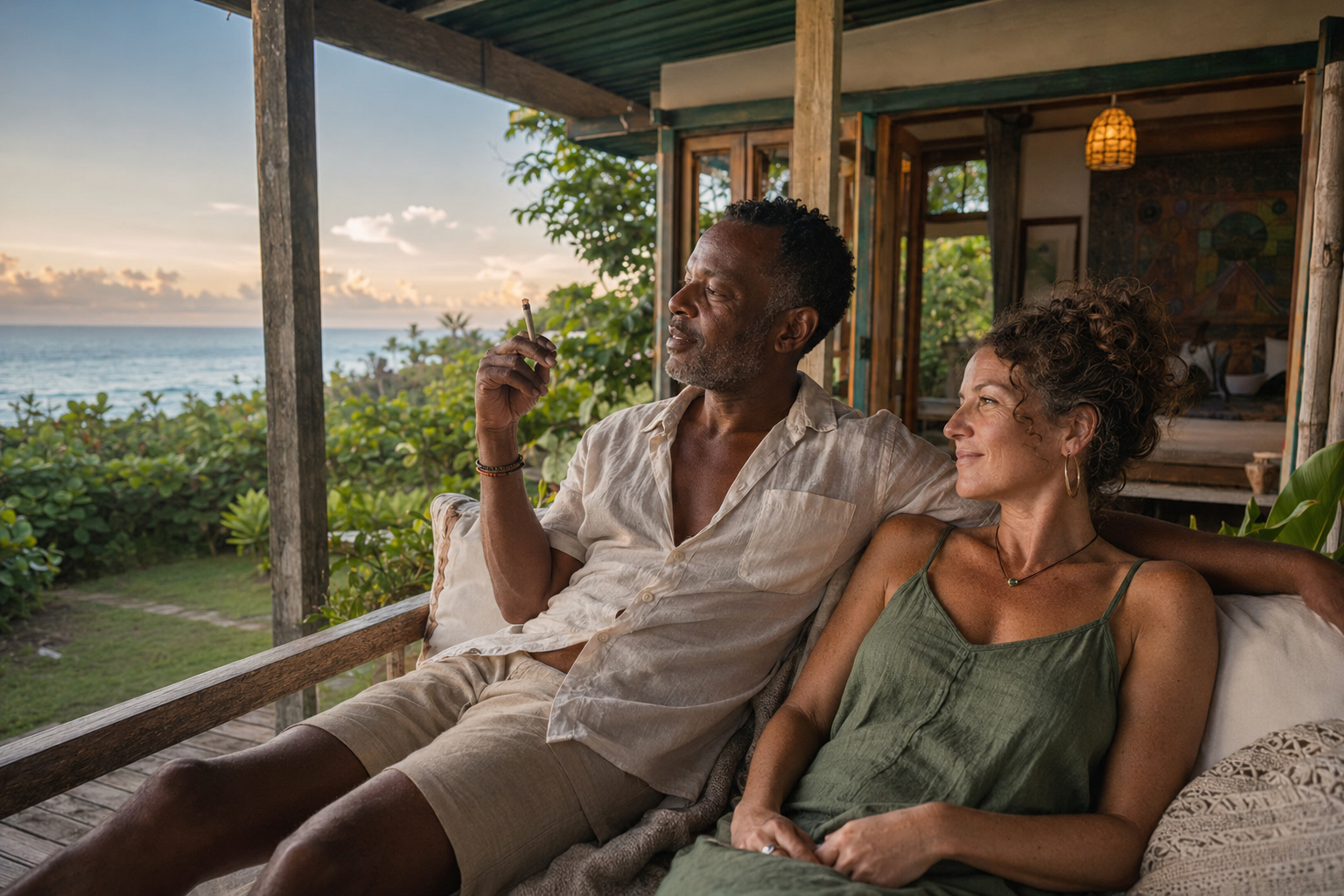 Couple relaxing on a private Treasure Beach veranda